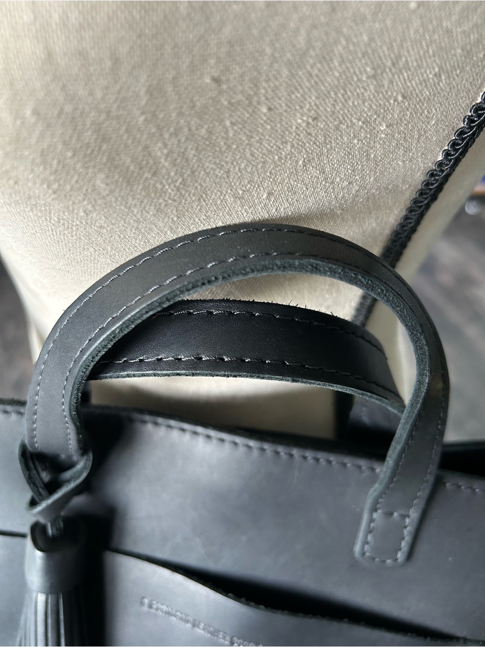 Portland Leather Black Tote with Tassel - Picture 4 of 8